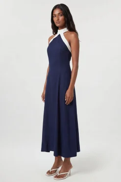 Robe Longue En Viscose Lin Tissé À Col Licou