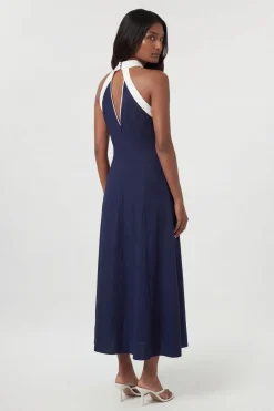 Robe Longue En Viscose Lin Tissé À Col Licou