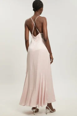 KarenMillen Robe Longue En Viscose Satinée Coupée En Biais Avec Insertions De Dentelle<Femme Satin Et Dentelle|Robes