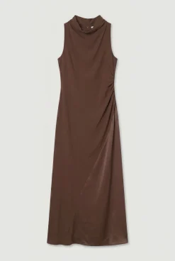 Robe Longue En Viscose Satinée À Encolure Drapée Cowl