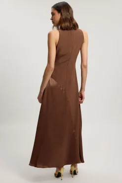 Robe Longue En Viscose Satinée À Encolure Drapée Cowl
