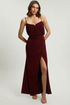 Robe Longue Fendue En Crêpe Drapé Avec Détail Au Corsage