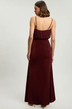 Robe Longue Fendue En Crêpe Drapé Avec Détail Au Corsage