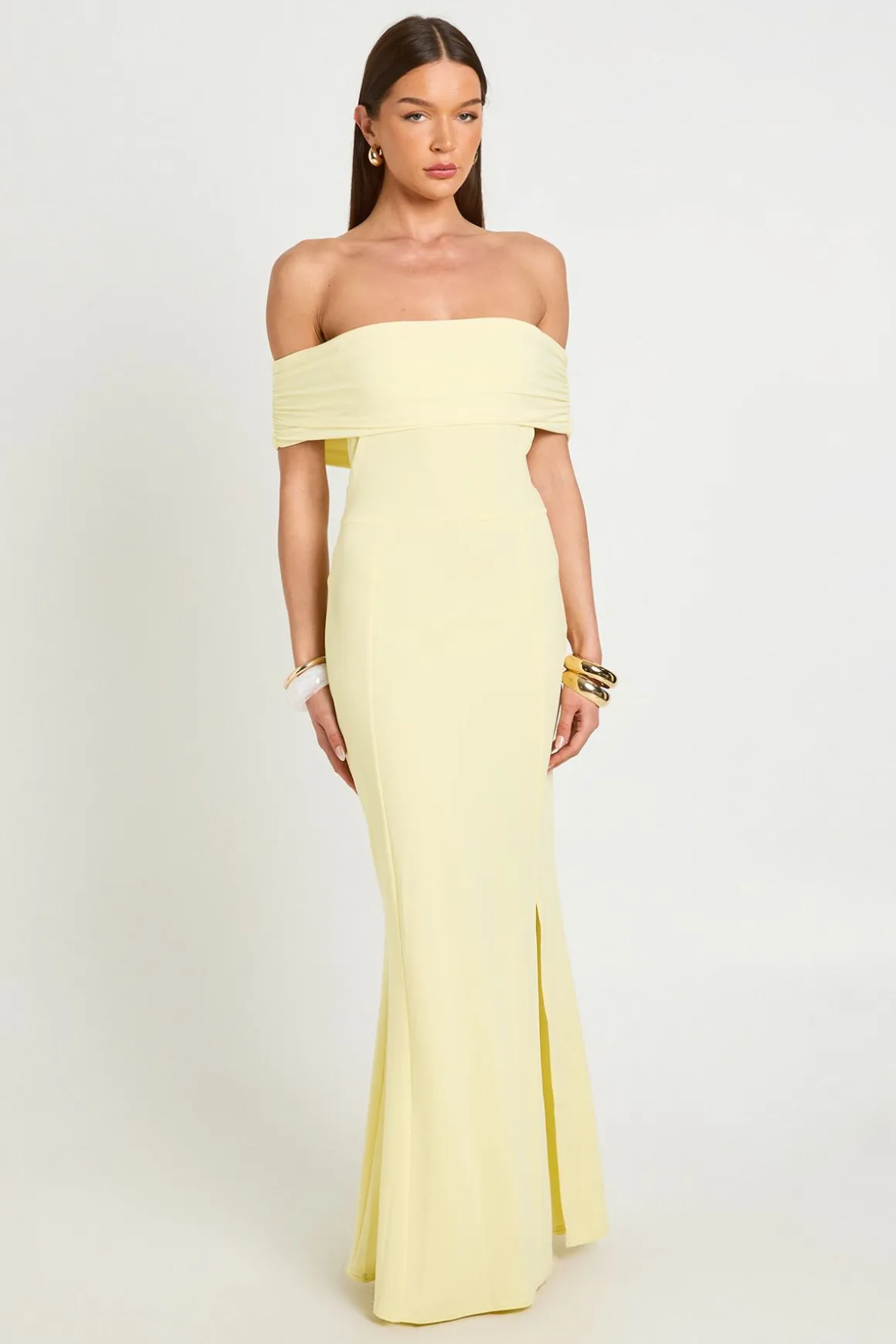Robe Longue Fluide Bardot Froncée