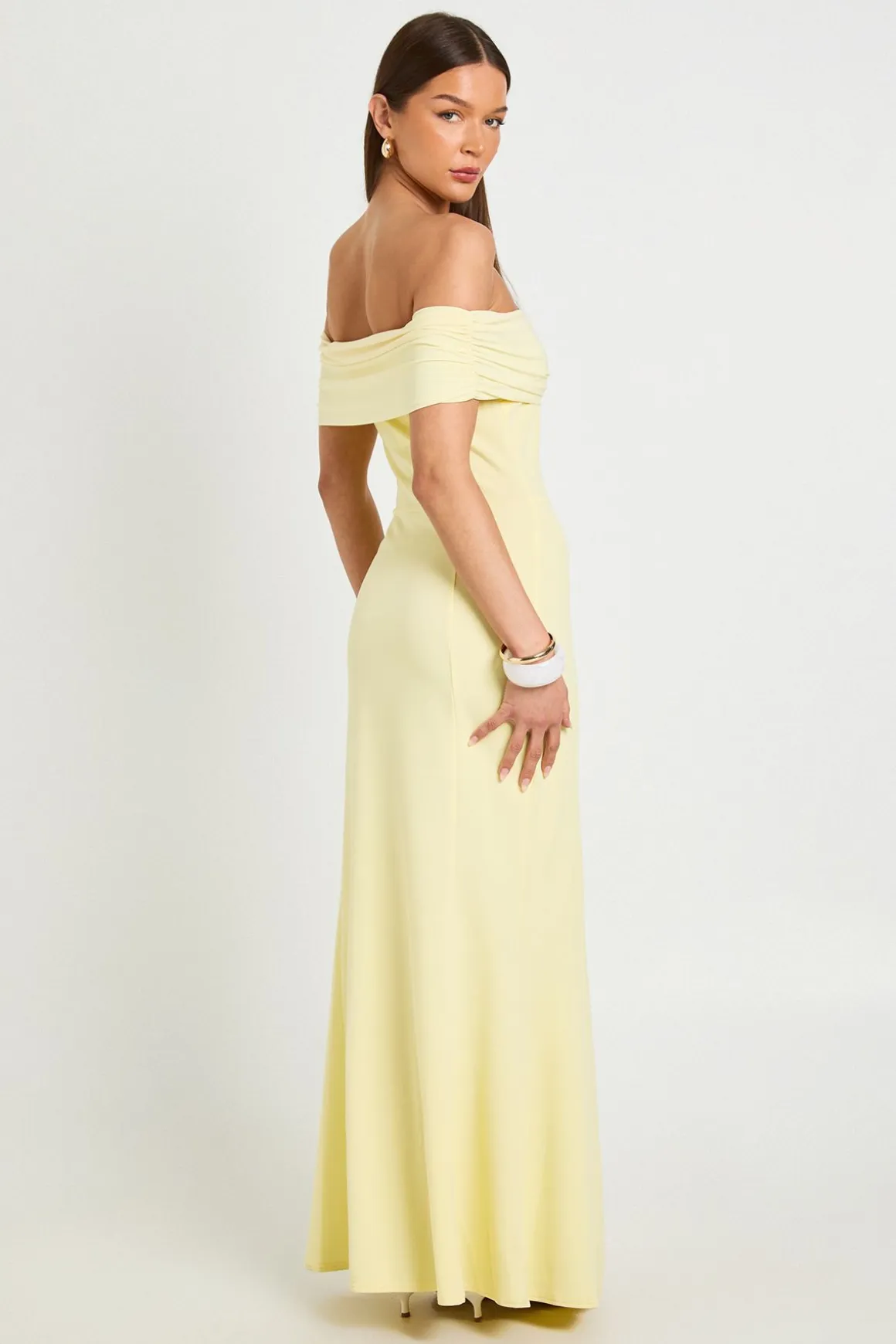 Robe Longue Fluide Bardot Froncée