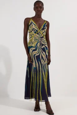 Robe Longue Fluide À Bretelles En Georgette Tissée Ornée D'imprimé Animal