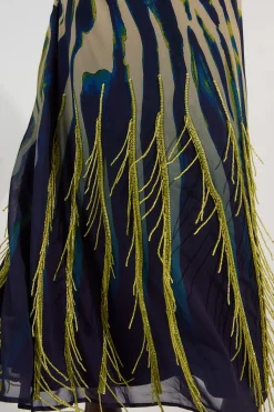 Robe Longue Fluide À Bretelles En Georgette Tissée Ornée D'imprimé Animal