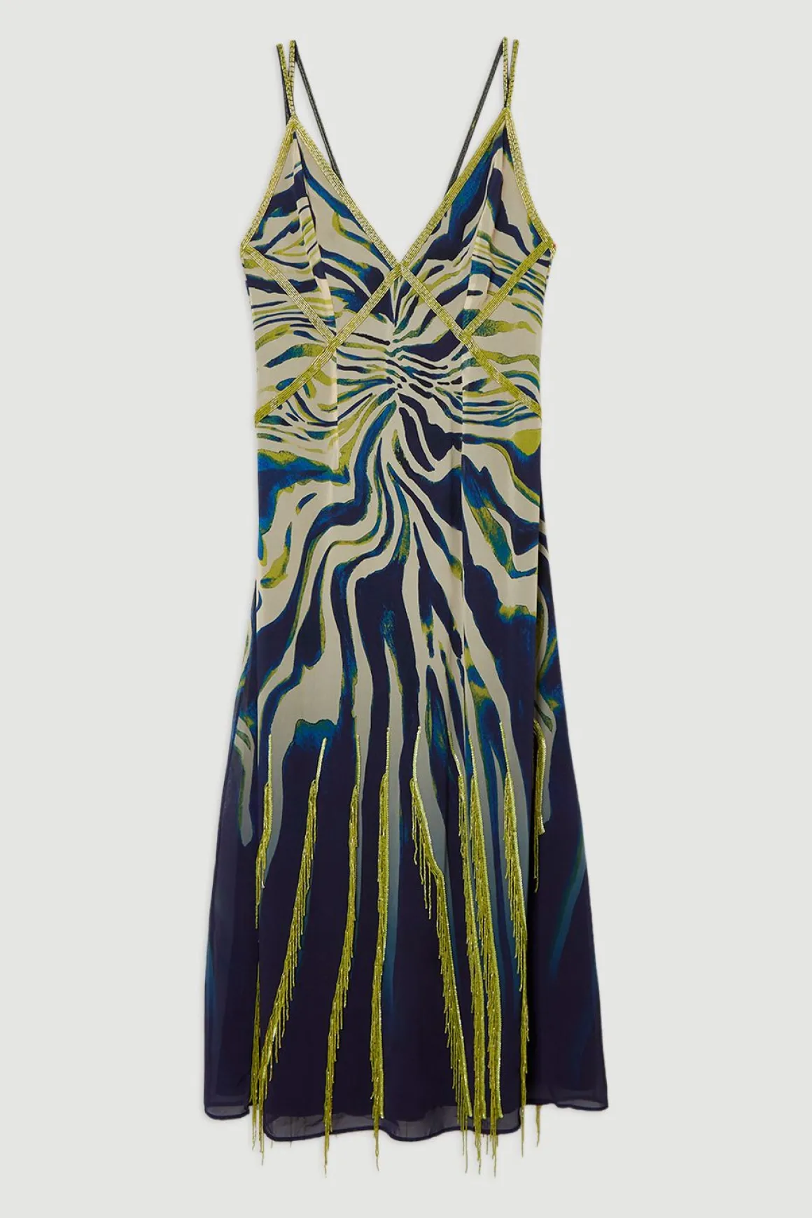Robe Longue Fluide À Bretelles En Georgette Tissée Ornée D'imprimé Animal