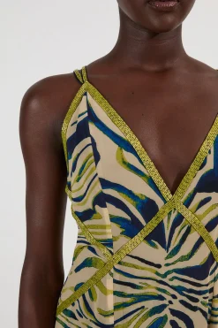 Robe Longue Fluide À Bretelles En Georgette Tissée Ornée D'imprimé Animal