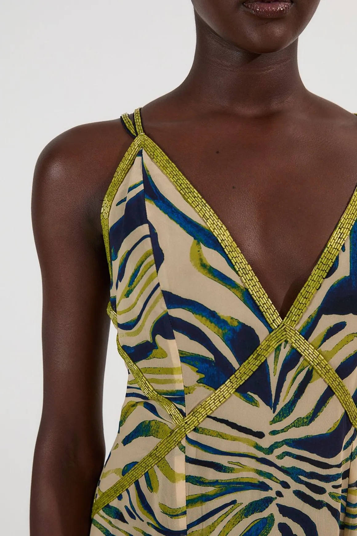 Robe Longue Fluide À Bretelles En Georgette Tissée Ornée D'imprimé Animal