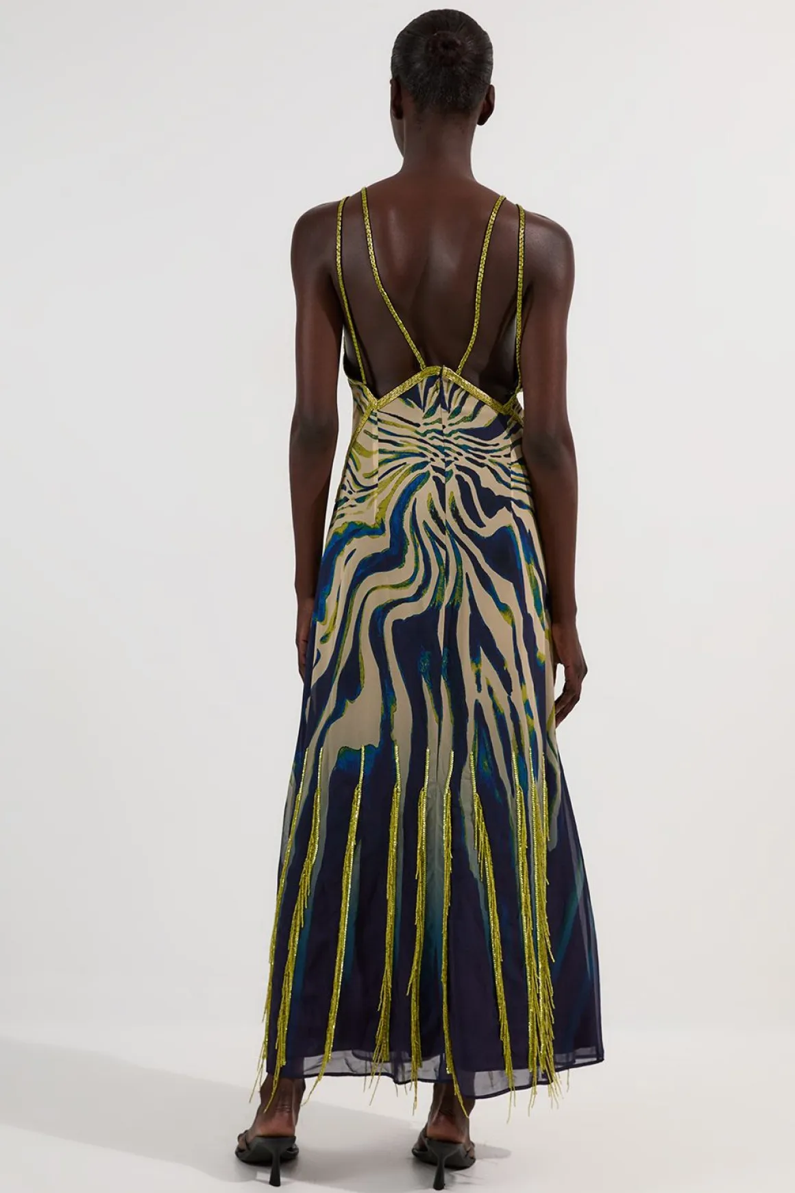 Robe Longue Fluide À Bretelles En Georgette Tissée Ornée D'imprimé Animal