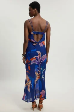 Robe Longue Fluide À Bretelles En Georgette De Viscose À Motif Floral