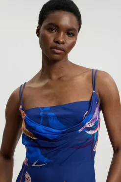 Robe Longue Fluide À Bretelles En Georgette De Viscose À Motif Floral