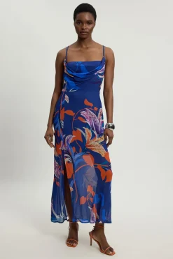 Robe Longue Fluide À Bretelles En Georgette De Viscose À Motif Floral