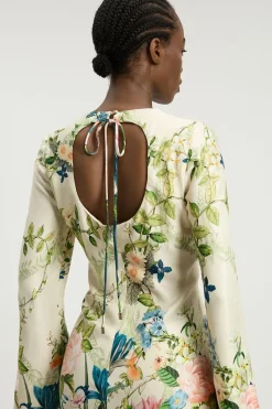 Robe Longue Fluide En Crêpe Satiné De Viscose À Imprimé Fleuri