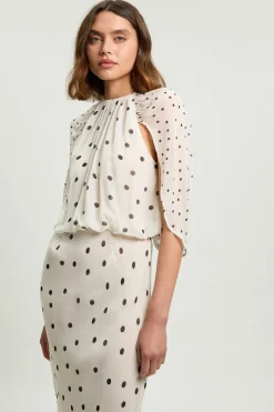 Robe Longue Fluide En Viscose Tissée Avec Détail Drapé À Pois