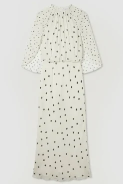 Robe Longue Fluide En Viscose Tissée Avec Détail Drapé À Pois