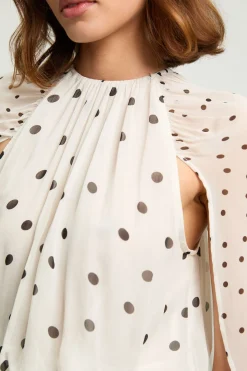 Robe Longue Fluide En Viscose Tissée Avec Détail Drapé À Pois