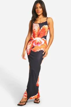 boohoo Robe longue forale à bretelles<Femme Robes De Soirée|Toutes Les Robes