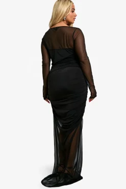 Robe Longue Froncée En Mesh Grande Taille