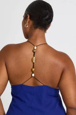 Robe Longue Grande Taille À Col Bénitier Drapé, Dos Ouvert Et Détails Perlés