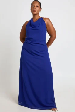 Robe Longue Grande Taille À Col Bénitier Drapé, Dos Ouvert Et Détails Perlés
