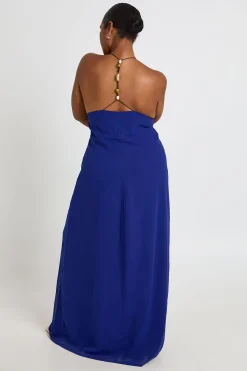 Robe Longue Grande Taille À Col Bénitier Drapé, Dos Ouvert Et Détails Perlés