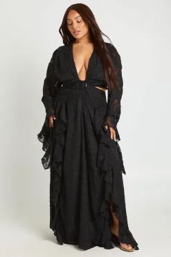 Robe Longue Grande Taille À Découpes Texturée Fendue