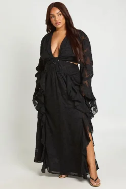 Robe Longue Grande Taille À Découpes Texturée Fendue