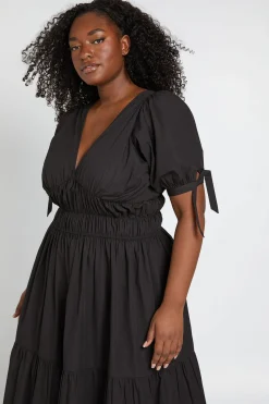 Robe Longue Grande Taille À Encolure En V Et Manches Bouffantes