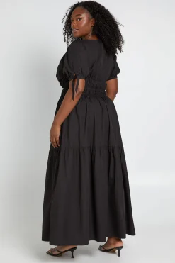 Robe Longue Grande Taille À Encolure En V Et Manches Bouffantes
