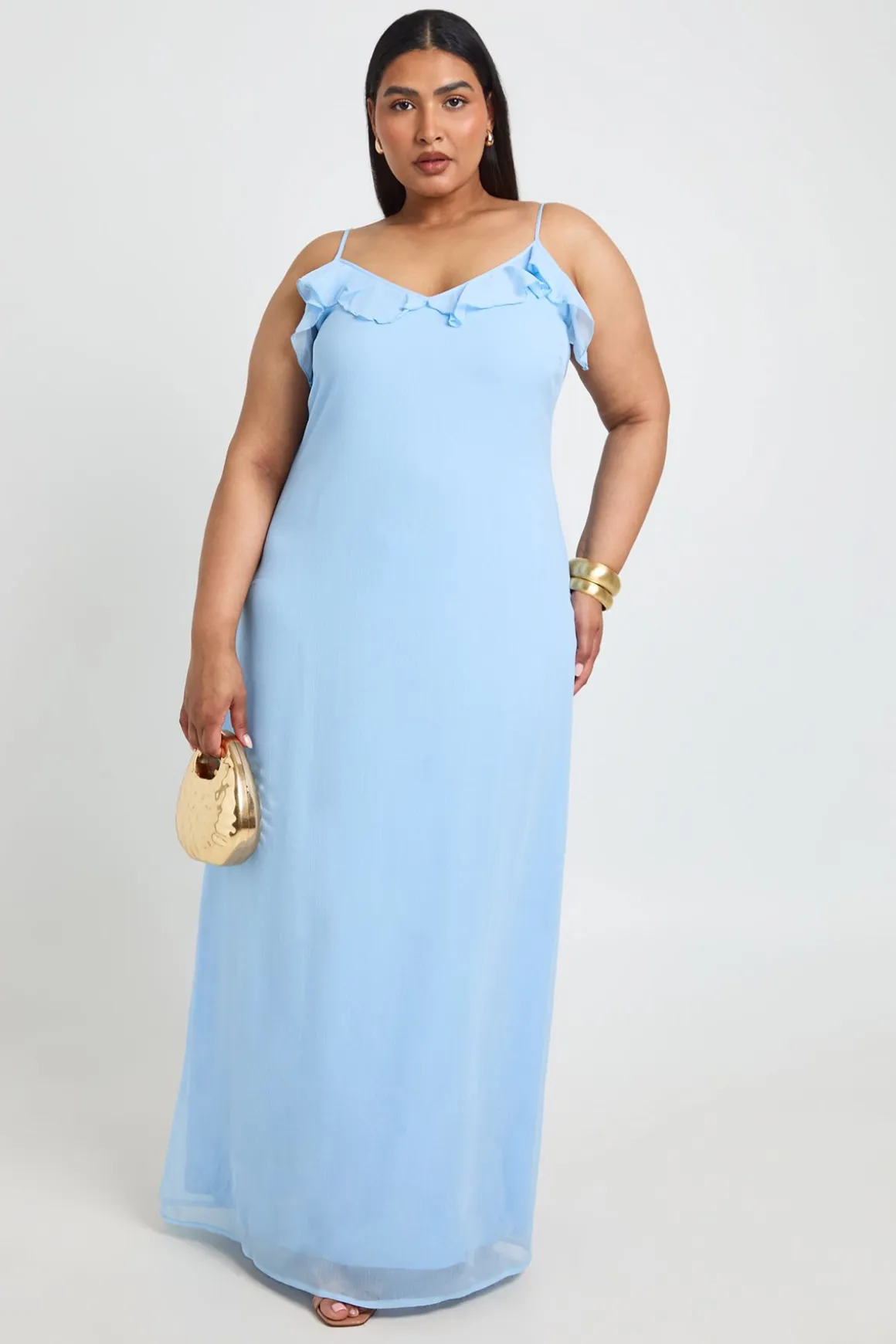 Robe Longue Grande Taille En Mousseline Avec Détail De Volants