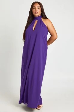 Robe Longue Grande Taille En Mousseline À Col Licou Plongeant Avec Volants