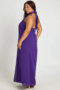 Robe Longue Grande Taille En Mousseline À Col Licou Plongeant Avec Volants