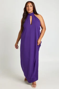 Robe Longue Grande Taille En Mousseline À Col Licou Plongeant Avec Volants