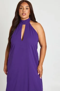 Robe Longue Grande Taille En Mousseline À Col Licou Plongeant Avec Volants