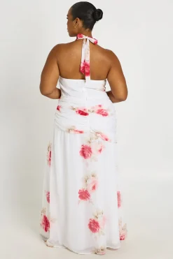 boohoo Robe Longue Grande Taille En Mousseline À Col Licou Et Détails Froncés<Femme Toutes Les Robes|Robes