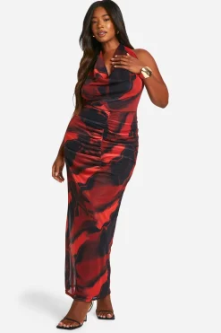 Robe Longue Grande Taille En Mesh Floral Avec Col Bénitier