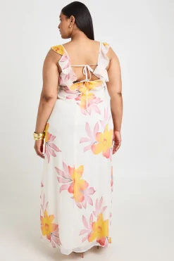 boohoo Robe Longue Grande Taille En Mousseline À Volants Et Bretelles À Imprimé Floral<Femme Robes|Robes Longues