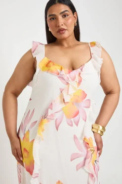 boohoo Robe Longue Grande Taille En Mousseline À Volants Et Bretelles À Imprimé Floral<Femme Robes|Robes Longues