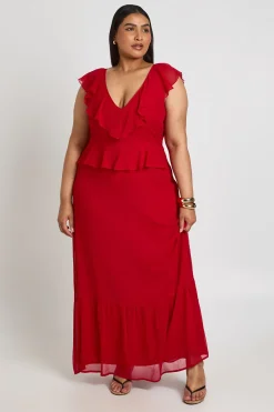 Robe Longue Grande Taille En Mousseline À Volants Et Décolleté Plongeant