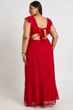 Robe Longue Grande Taille En Mousseline À Volants Et Décolleté Plongeant
