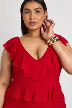 Robe Longue Grande Taille En Mousseline À Volants Et Décolleté Plongeant