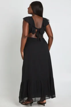 boohoo Robe Longue Grande Taille En Mousseline À Volants Et Décolleté Plongeant<Femme Toutes Les Robes|Robes Longues