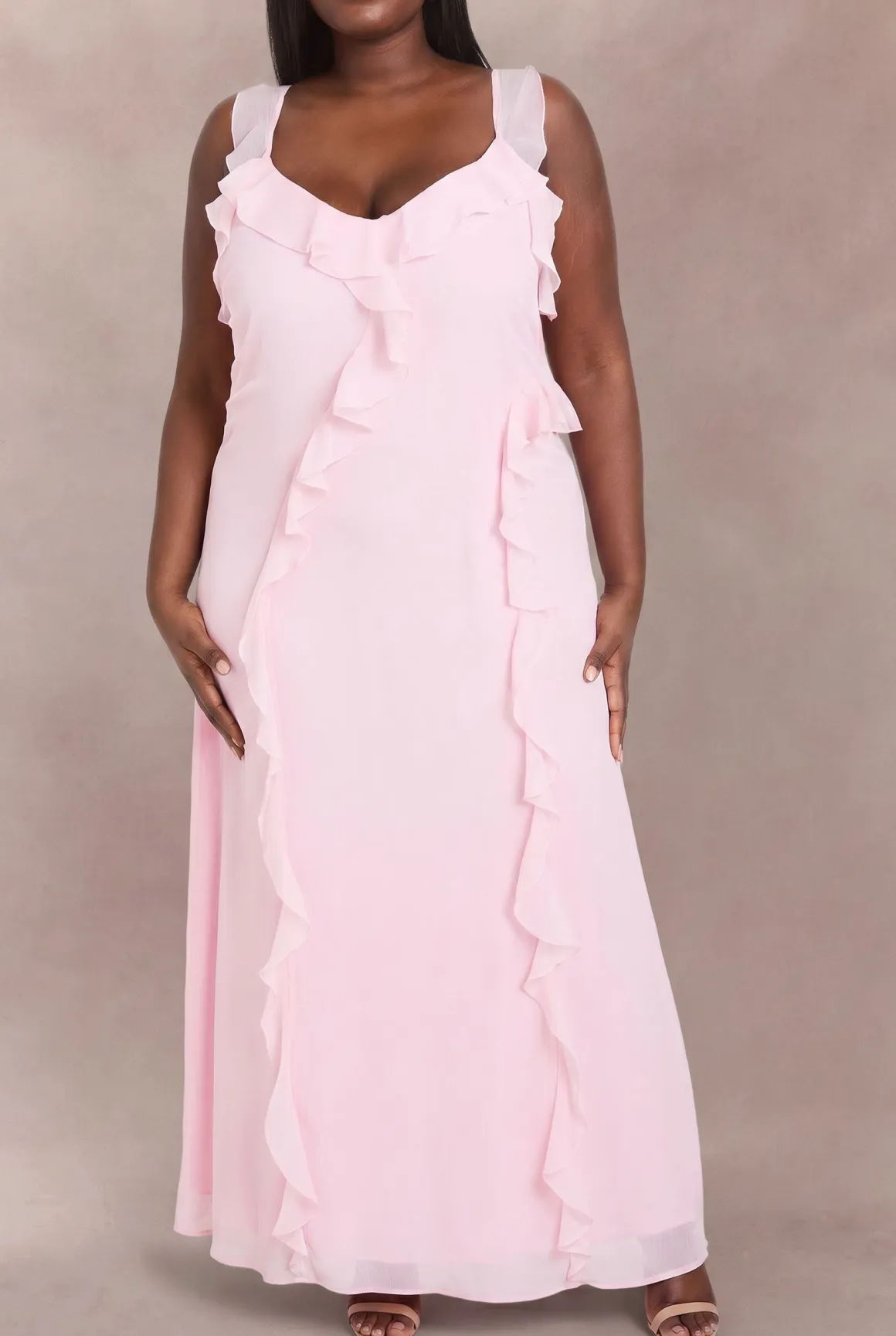 Robe Longue Grande Taille En Mousseline À Volants Et Bretelles Fines