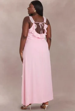 Robe Longue Grande Taille En Mousseline À Volants Et Bretelles Fines