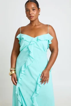 Robe Longue Grande Taille En Mousseline À Volants Et Bretelles Fines