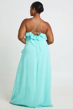 Robe Longue Grande Taille En Mousseline À Volants Et Bretelles Fines