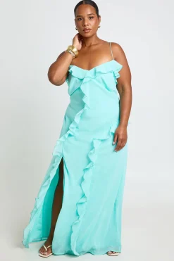 Robe Longue Grande Taille En Mousseline À Volants Et Bretelles Fines