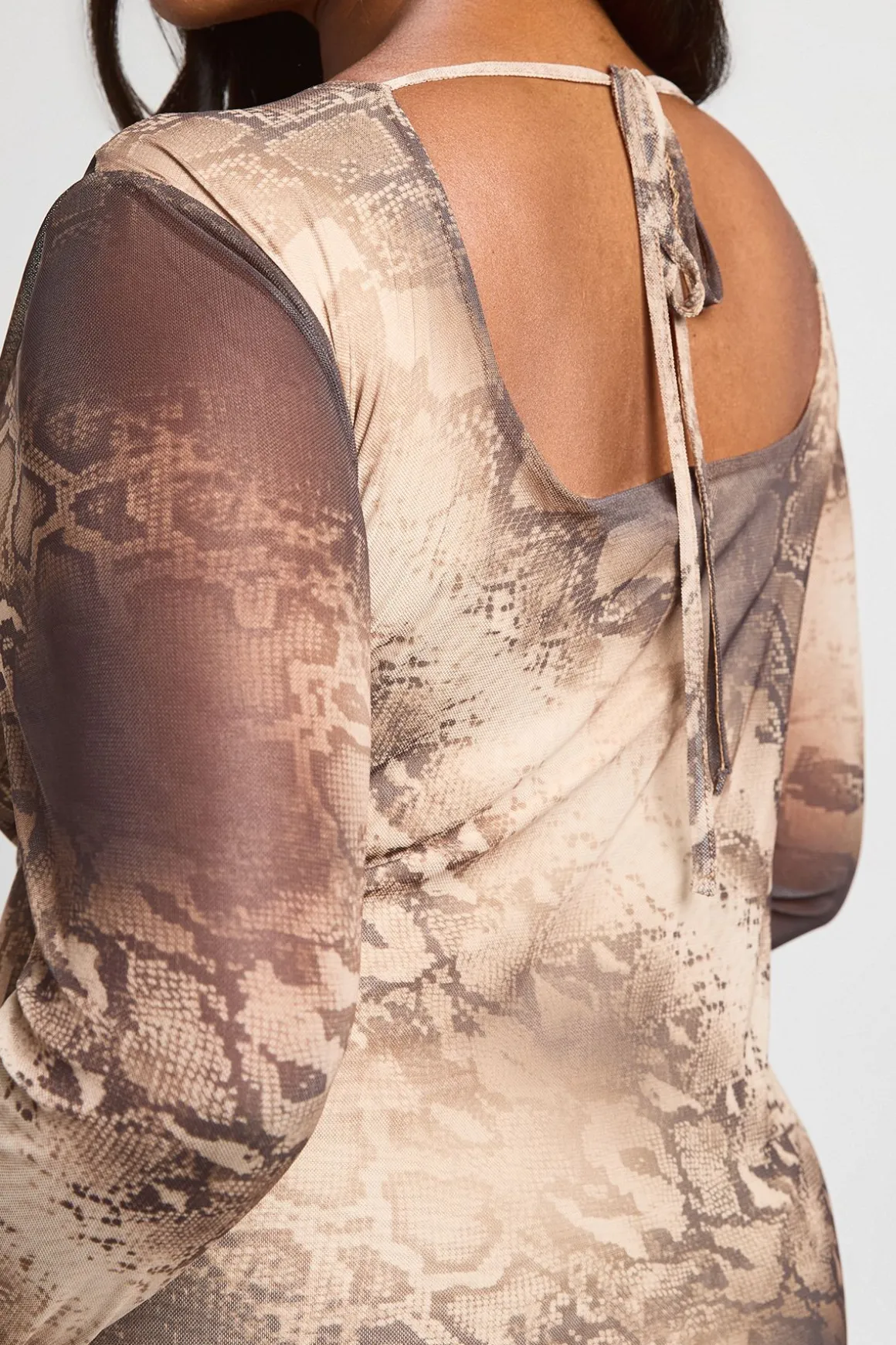 Robe Longue Grande Taille En Mesh Imprimé Synthétique Dos Nu